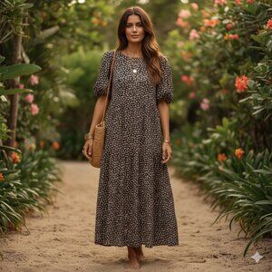 Things Between Black Pink Rose Floral Textured Tiered Maxi Dress M